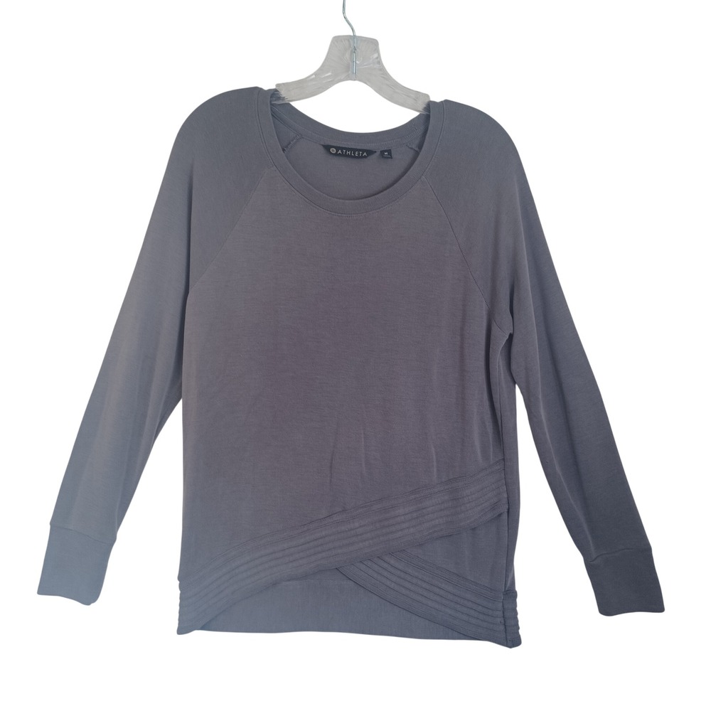 Athleta Pullover Sweatshirt Grey Modal Blend Crossover Tulip Hem Size M